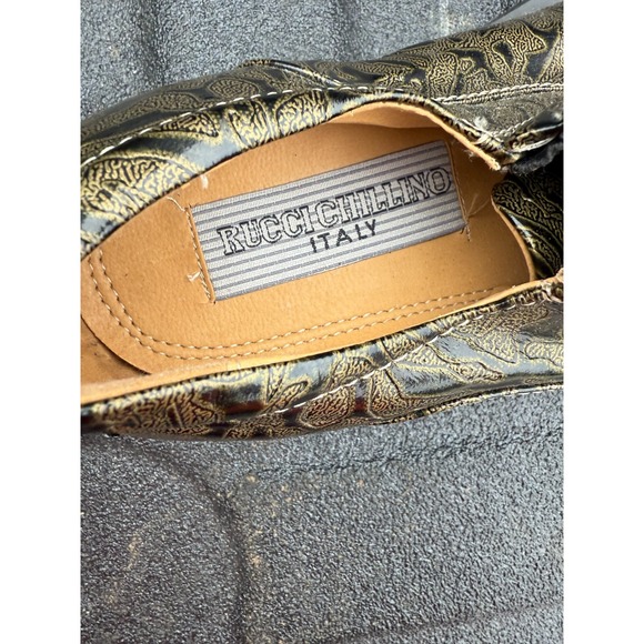 Ruccichillino Italy Men's Dress Shoes Gold Black Pattern Square Toe Size 9 - Picture 3 of 7